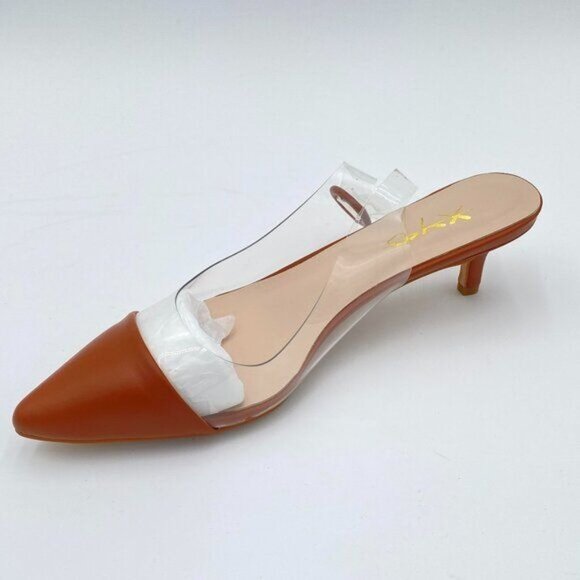 XYD Women Transparent Slingback Mid Kitten Heels Pumps Pointed Toe PVC Dress - Picture 1 of 7